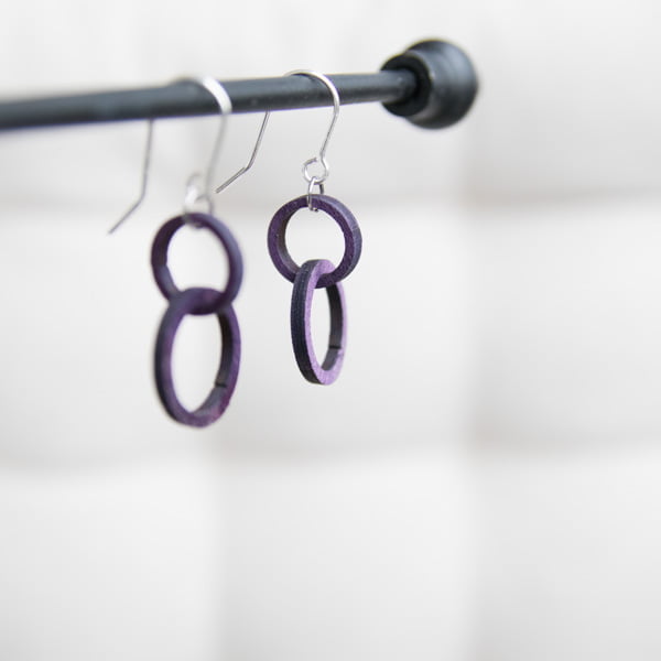 Small Halo earrings in purple colour against white background