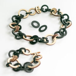 wooden chain necklace, bracelet and earstuds