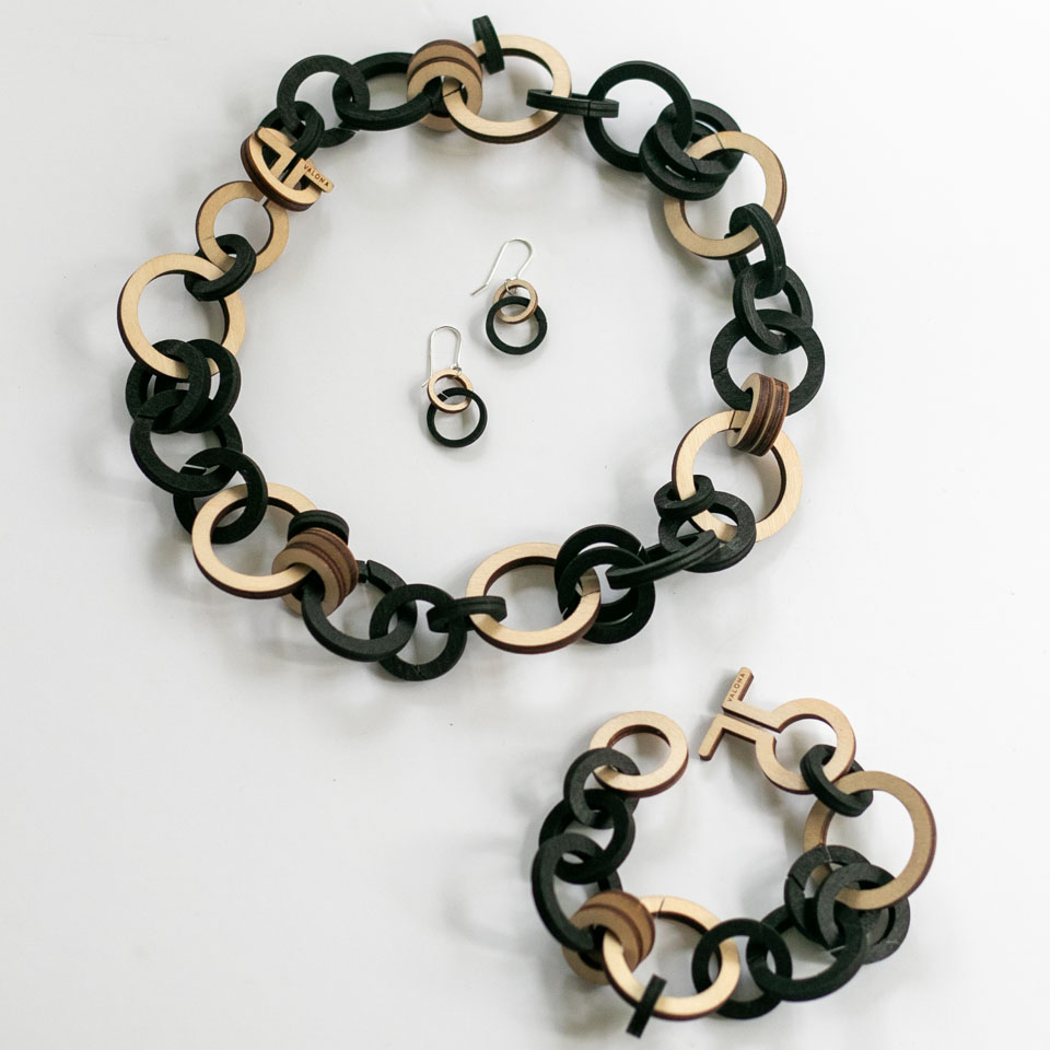 wooden chain jewelry on table