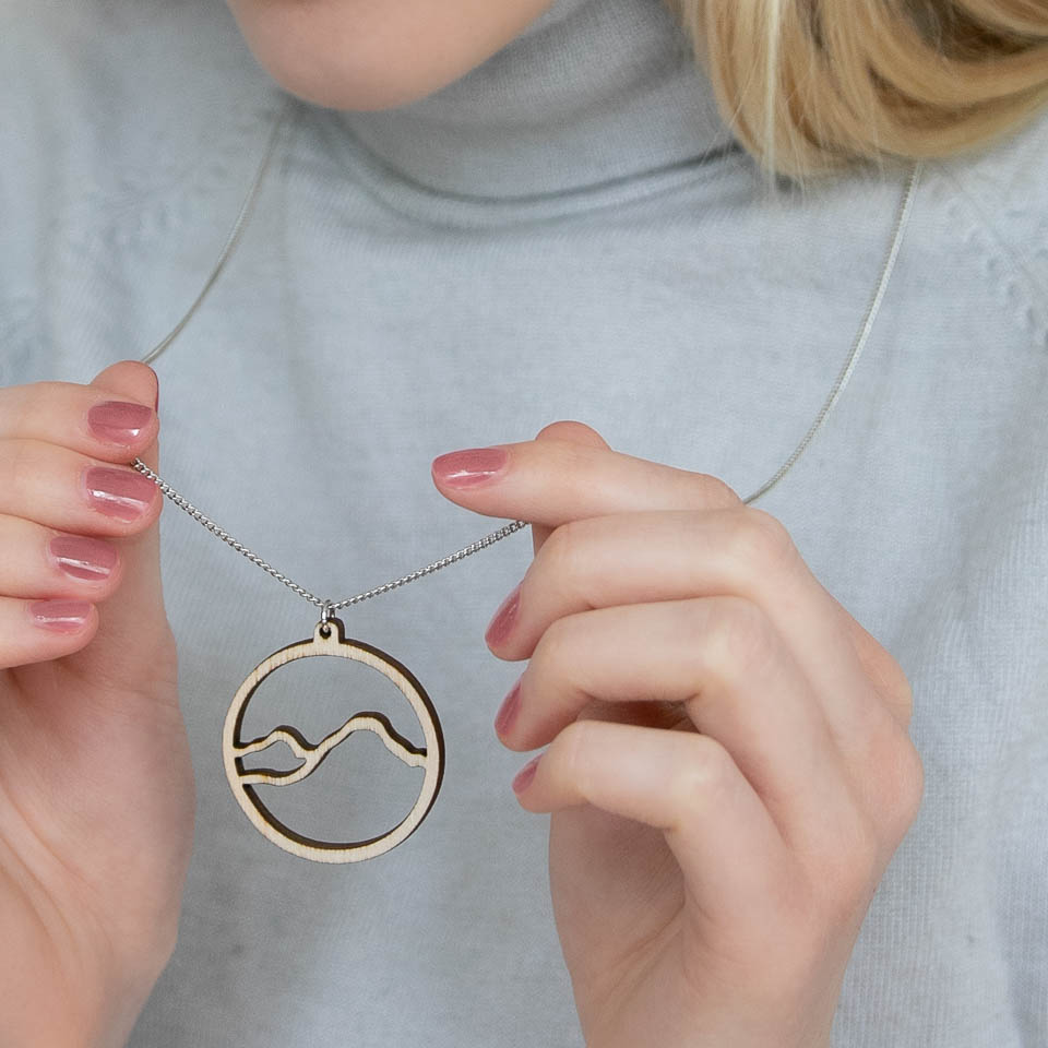 wooden mountains pendant necklace