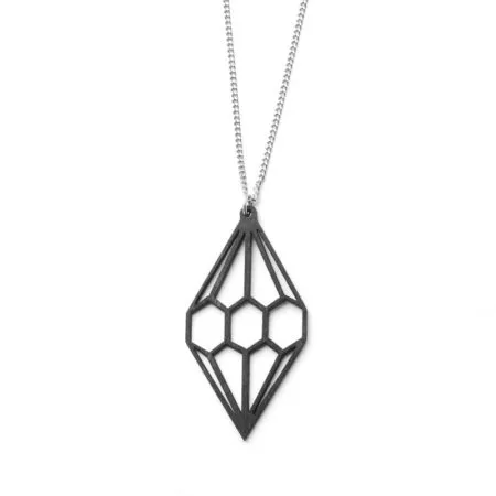 wooden black diamond pendant necklace