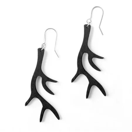 Black wooden antler earrings